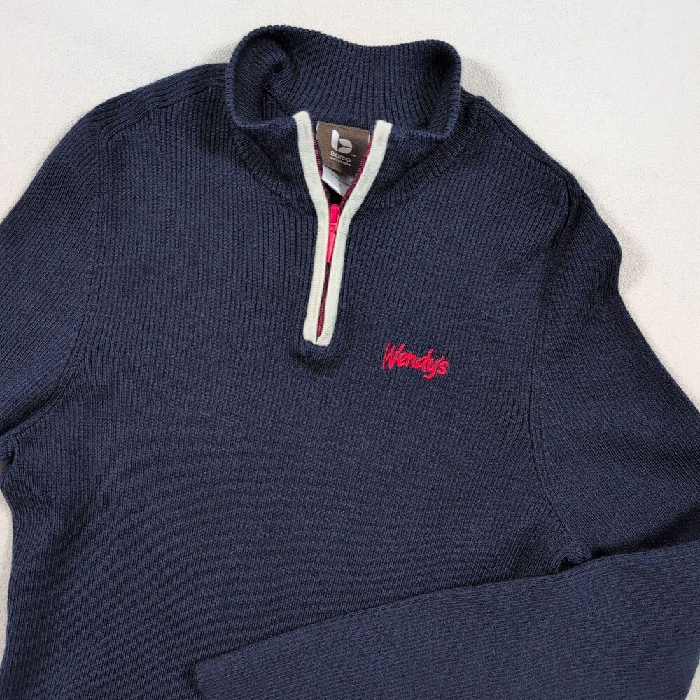 Wendy's by Barco Employee 1/4 Zip Sweater Pullover Women's Sz M Blue Knit Work